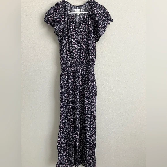 Destination 365 Dresses | Destination 365 Short-Sleeve Midi Dress W Smocking- Black (Sz) A596751 | Color: Black/Red | Size: L | Bargainscentral's